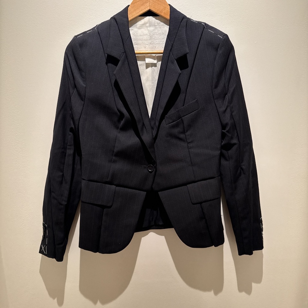 Maison Margiela x H&M Exclusive tailored navy blue pinstripe jacket